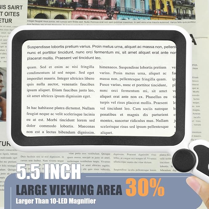 Magnifying Glass for Reading, Rechargeable 5X Large Page Magnifier with Light, Folding Handheld Dimmable Rectangle Lighted Magnifier for Reading Book Small Print for Seniors Low Vision, Black White