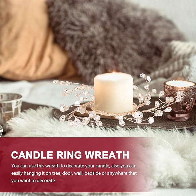 ibasenice Christmas Acrylic Bead Wreath Candleholder Wreath Ring Xmas Party Dining Table Decoration