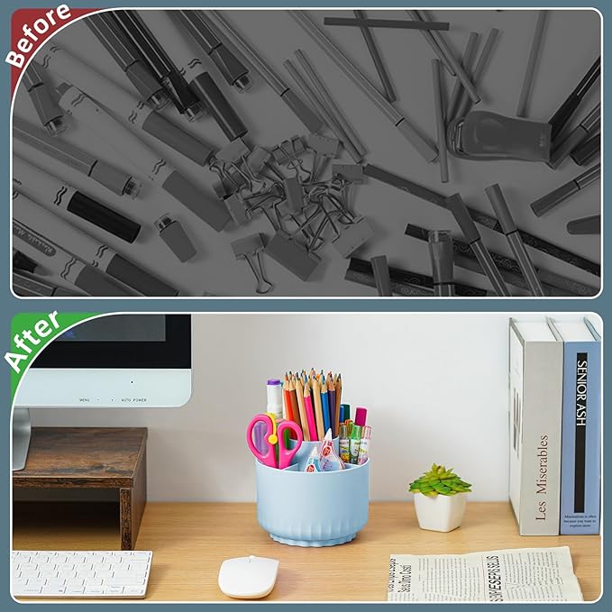 Marbrasse Desk Organizer, 360-Degree Rotating Pen Pencil Holder for Desk, Desk Organizers and Accessories with 5 Compartments Pencil Organizer, Art Supply Storage Box Caddy for Office, Home(Blue)