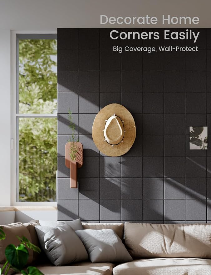 Large Felt Bulletin Board 48" x 36" Cork Board Alternative-12 Pack with 70 Safe Removable Adhesive Tabs, Cork Boards for Walls for Home Office Classroom Pin Board-Black