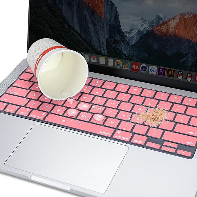 MOSISO Keyboard Cover Skin Compatible with MacBook Air 15 inch M3 A3114 M2 A2941/Air 13.6 A3113 A2681/Pro 14/16 M4 M3 M2 M1, Cherry Pink