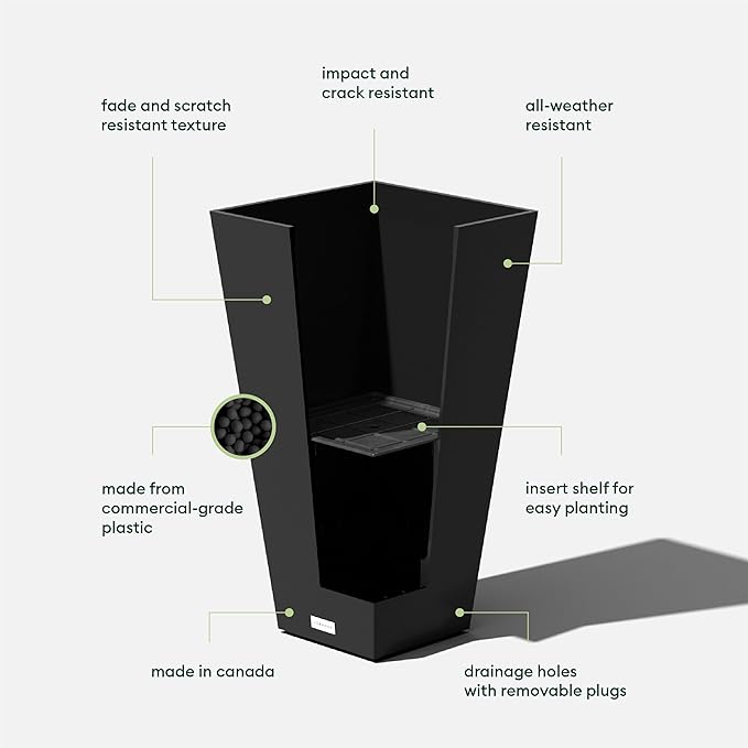 Veradek V-Resin Indoor/Outdoor Taper Planter (Black, 26 inch - 2 Pack with 2 Saucer Trays)