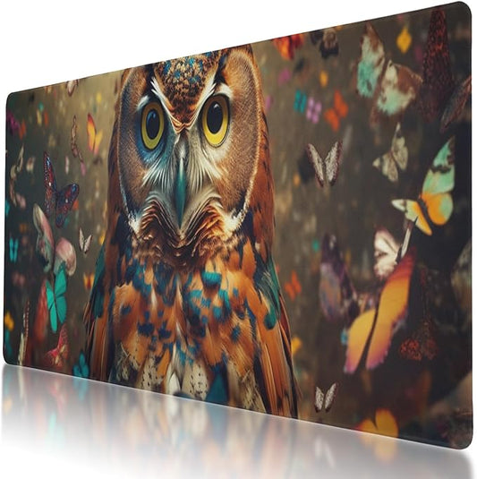 Oversized Non-Slip Mouse Pad for Gaming and Work - XXL Size with Easy Gliding Surface and Rubber Base - Perfect for Office and Home - Cute Owl and Rainbow Design