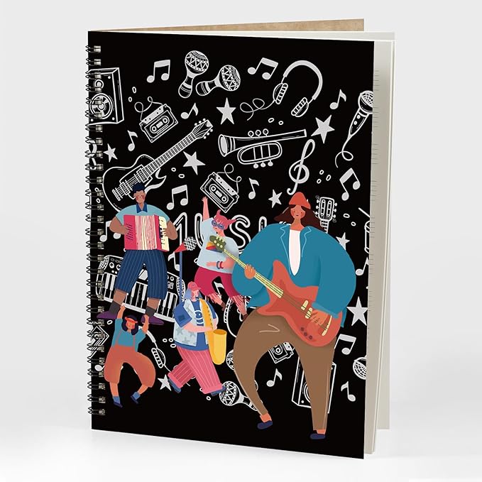 MAXCURY Blank Sheet Music Composition Manuscript Staff Paper Art Music Notebook Black 100 Pages 26x19cm (Cartoon)