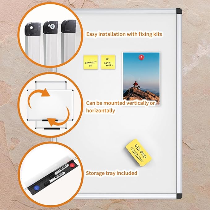 VIZ-PRO Magnetic Whiteboard/Dry Erase Board, 36 X 24 Inches, Includes 1 Eraser & 2 Markers & 4 Magnets