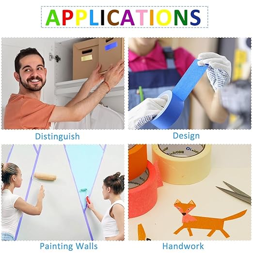 6 Rolls Colored Masking Tape-2 inch x 180 Yards Painters Tape, Rainbow Colors Rolls Bulk Kids Colorful Paper Marking Tape Decorative Arts Crafts Labeling DIY School Classroom Supplies