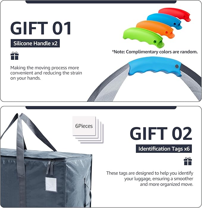 Moving Bags Heavy Duty Extra Large, Moving Boxes, Moving Supplies Essentials,Storage Bins with Lids, Plastic Packing Totes, Storage Bags for Clothes with Handles & Zippers(Grey, 6 Pack)