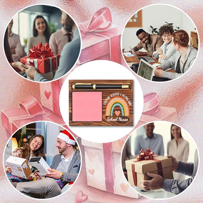 llxxeyopqdxz School Nurse Sticky Note Holder, Sticky Note & Pen Organizer, 6.5 x 4.7 inches, Tan, 16 Ounce