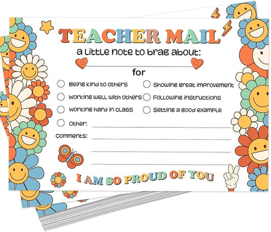 LOVEDMORE Groovy Teacher Mail Incentives Cards for Elementary Students, Classroom Rewards Cards for Teachers