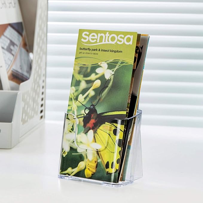 MaxGear Acrylic Brochure Holder, Premium Brochure Holder Stand 4 inches Wide Plastic Pamphlet Holder Wall Mount Clear Countertop Organizer Literature Holders Flyer Holder Plastic Display Stand(12Pack)