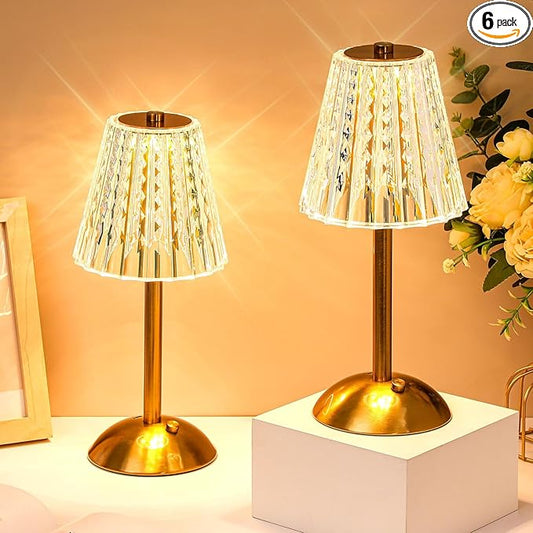 Liliful 6 Pcs LED Portable Cordless Table Lamp Touch Battery Operated Rechargeable Gold Desk Lamp 3 Color Dimmable for Bedroom Living Room Dining (Gold,Classic Style)