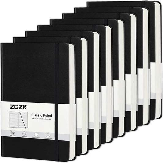 ZCZN 8 Pack Hardcover Journal Notebooks, 5.5"x8.3", Hardcover, Black, A5 Lined Journals for Notes-taking,Writing,Diary, Ruled Journaling Notebooks for Work School Travel Home