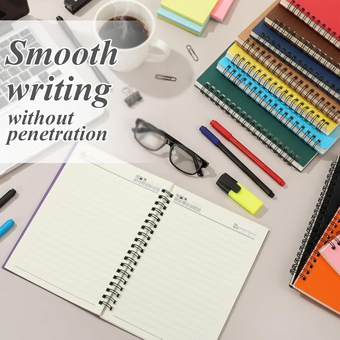 Leelosp 12 Pack Small Spiral Notebook 5 x 7 Inch Lined College Ruled Spiral Journal Wire Bound Notebook Kraft Cover, 120 Pages for Work Students Office Business (Rainbow)