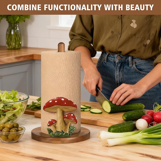 Mushroom Kitchen Decor, Cottage Core Decor, 3D Mushroom Gifts for Women, Cute Wooden Paper Towel Holder, Kitchen Accessories, Housewarming Gifts
