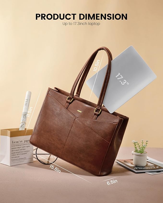 LOVEVOOK Laptop Bag for Women,17.3 Inch Laptop Tote Bag for Women,Vintage Leather Work Tote Bags Computer Teacher Bag,Waterproof Business Bag Office Briefcase