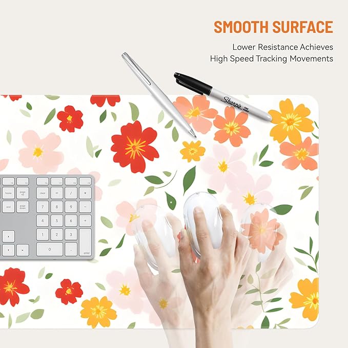 Mousepad Desk Mat Gaming Large Keyboard Cute Office Desktop Computer Laptop XXL Long Big Kawaii Aesthetic Girly Pretty Design Women Girl Gamer Oversized Wide 30x12'' Mousepad, Red Floral