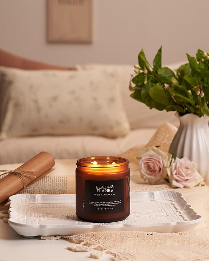 M&SENSE Blazing Flame Warm Winter Scented Candles, 11.6oz 70 Hours Long Lasting Candle for Home Decor Housewarming Gift, 2 Cotton Wick Natural Soy Wax Candle for Thanksgiving Chritsmas Holiday