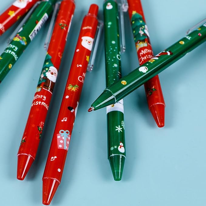 10-Pack Christmas Themed Pens Retractable Gel Pens, Festive Holiday Party Favors, Stocking Stuffers, and School Supplies for Students