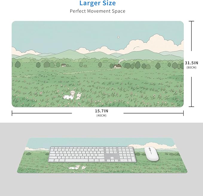 MAYCARI Cute Desk Mat Kawaii Mousepad, Anime Aesthetics Desk Pad XXL Cute Green Nature Mouse Pad Computer Keyboard Mat, Office Desk Pad Protector 31.5"X15.7"