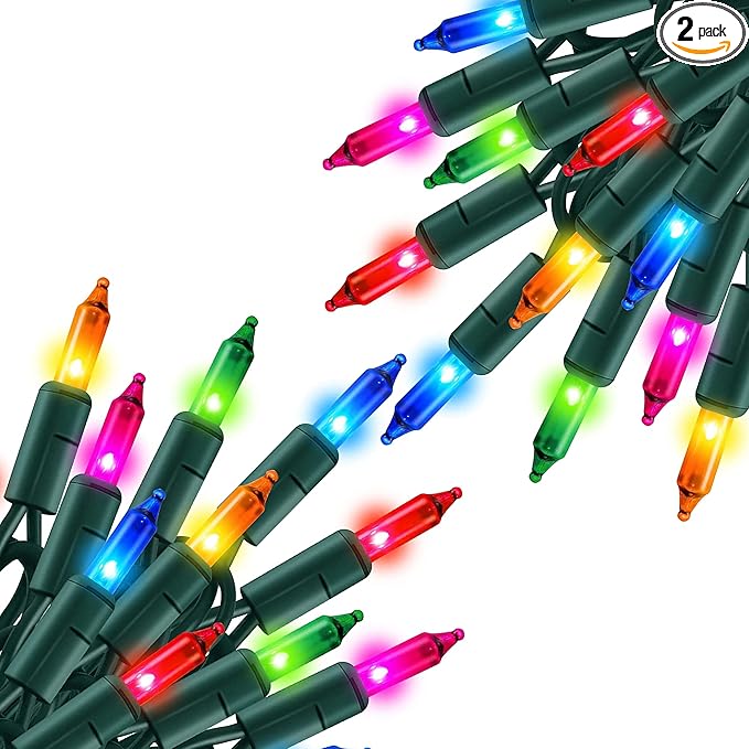Multi Colored Christmas Lights, 2 Pack Total 40FT 200 Count Incandescent Christmas Mini Tree String Lights, Waterproof Christmas Decorations for Outdoor Indoor Xmas Home Party Garden Yard Decor