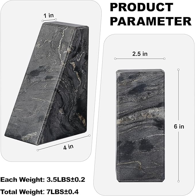 Marble Bookends for Heavy Books, Decorative Book Ends for Shelves, Titanium Black Stone Durable and Heavy-Duty Book Ends for Hardback Books & CDS, Unique Book Stopper & Holder, Set of 2