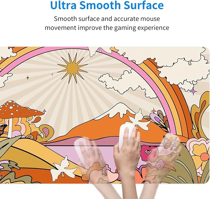 MAYCARI Cute Desk Mat Retro Flowers Clouds Sun and Rainbow Orange Boho Aesthetic Desk Pad Mouse Pad Gaming Mousepad XXL Laptop Keyboard Desktop Writing Pad for Girls Students 31.5"X15.7"