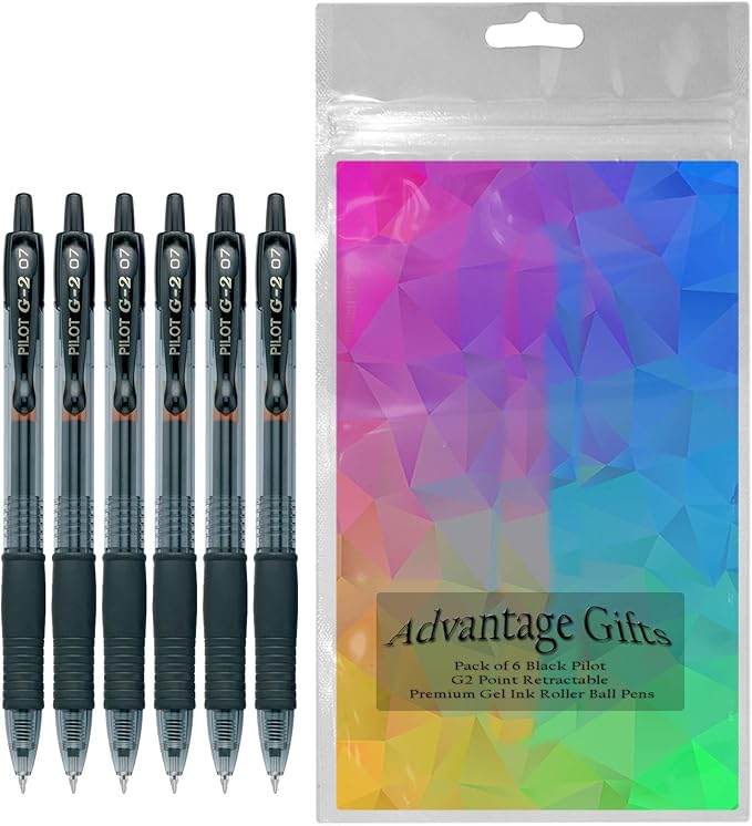 Pilot G2 Retractable Roller Ball Pens, Fine Point (.7mm), Black Ink 6-pk, Refillable & Comfort Grip Bundle