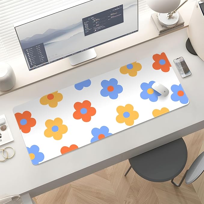 Mousepad Desk Mat Gaming Large Keyboard Cute Office Desktop Computer Laptop XXL Long Big Kawaii Aesthetic Girly Pretty Design Women Girl Gamer Oversized Wide 30x12'' Mousepad, Color Flower