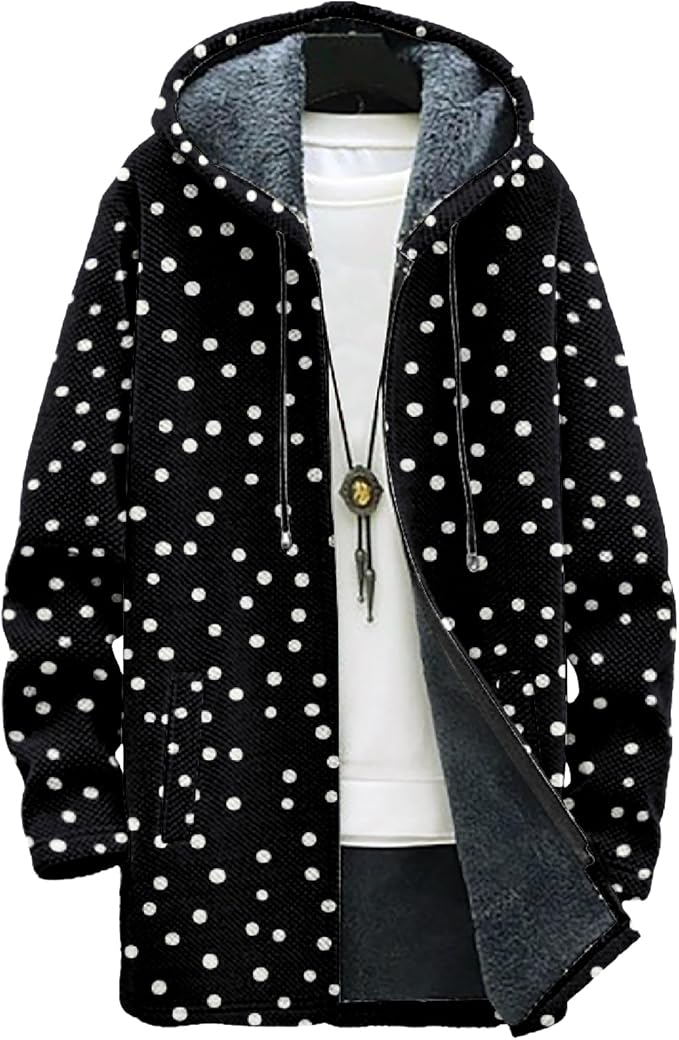 MARSVOVO Mens Cardigan Sweater Cool Graphic Lined Fleece Long Coat Zip With Pockets Fashion Coat Warm Fitted Jacket
