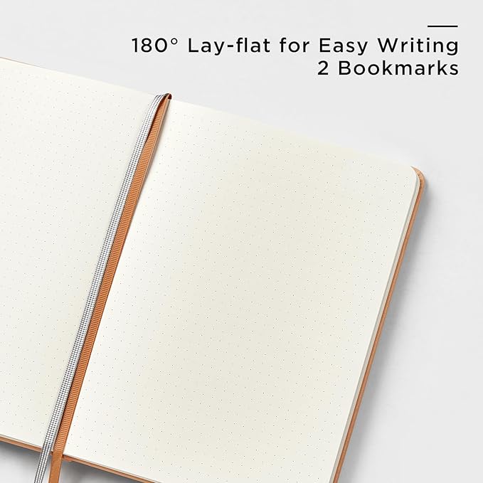 &And Per Se Dotted Journal Notebook, A5 Hardcover Leather Bullet Dotted Journal, 160 Pages 100 gsm Thick Paper, 3 Sheets of Stickers Included- 5.7'' x 8'' (Light Brown)