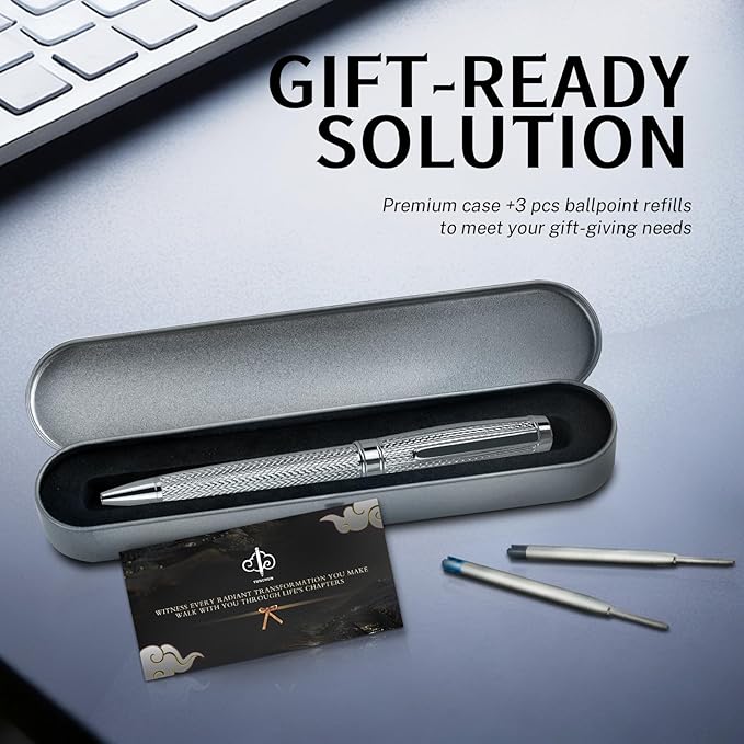 YUNCHUN Executive Pens for Men, Medium Point Ball Point Pen Set for Men Gift, Heavy Duty Ball Pen for Writing, Retractable Metal Ballpoint Pen for Journaling, Ballpoint Pen Blue Ink with Rough Lozenge