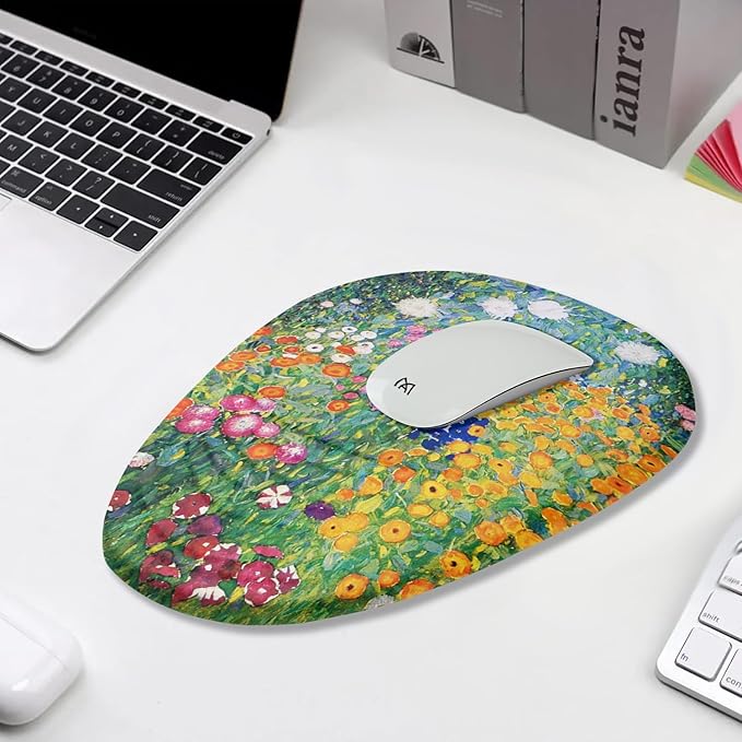 Mouse Pad, Cute Floral Mouse Pad with Wrist Rest Support and Non-Slip PU Base, Ergonomic Mousepad for Pain Relief, Office & Home, Computer, Oil Painting Flowers