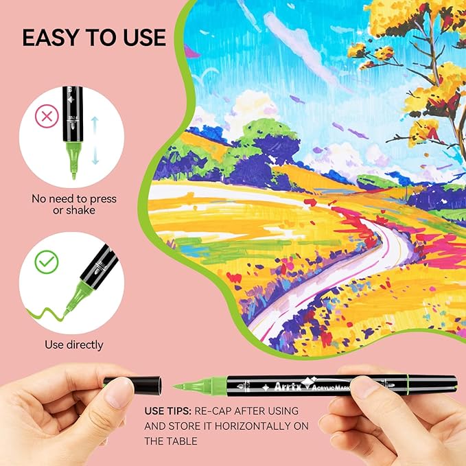 Arrtx Paint Markers Paint Pens, 112 Colors Acrylic Paint Pens Dual-Tip for Rock Painting, Ceramic, Wood, Plastic, Scrapbooking, Brush Lettering, Card Making, DIY Crafts (Fine Tip and Brush Tip)