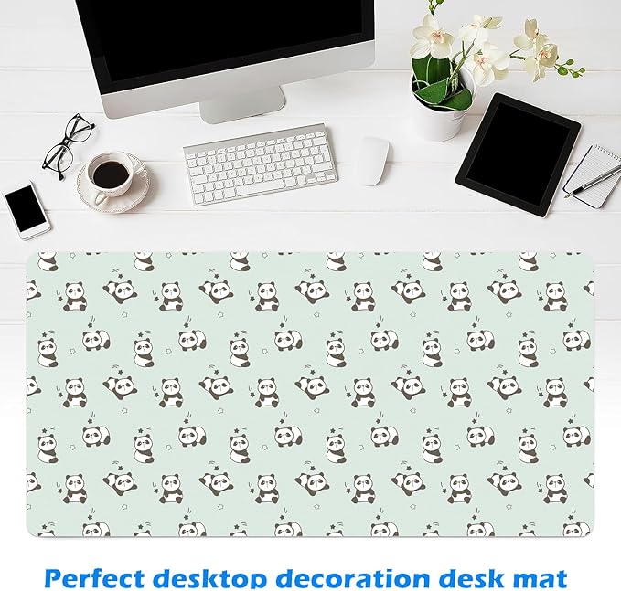 MAYCARI Cute Desk Mat Kawaii Mousepad, Anime Aesthetics Desk Pad XXL Cute Pandas Mouse Pad Computer Keyboard Mat, Office Desk Pad Protector 31.5"X15.7"