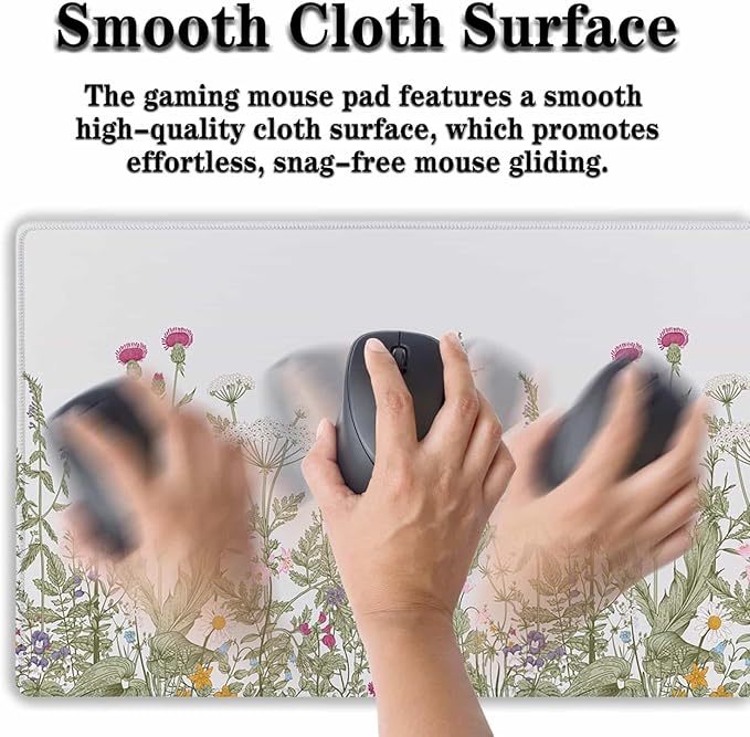 Large Mouse Pad Wildflower Desk Mats Office Mouse Pads Keyboard Mousepads Oversized Mouse Pad Non-Slip Rubber Base Waterproof with Stitched Edges 35.4 X 15.7 for Game Office,