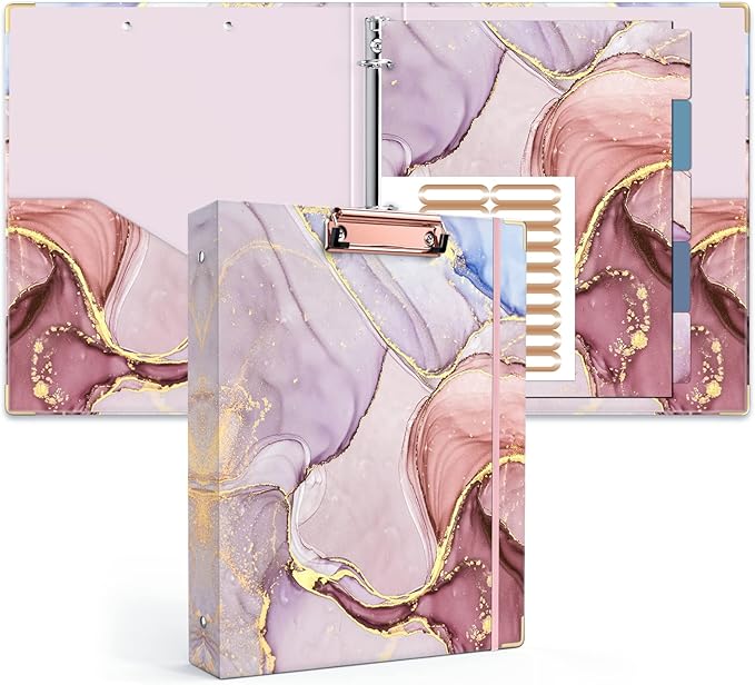 Ospelelf 3 Ring Binder 1 Inch, Pink Binders for Letter Size Documents(11" x 8.5") with 5 Tab Dividers, Clipboard Organizer, Back to School and Office Supplies
