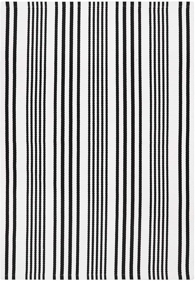 OJIA Black and White Outdoor Rug 3' x 5', Machine Washable Front Door Mats Outdoor, Cotton Hand-Woven Striped Porch Rug Entryway Rug Indoor/Outdoor Area Rug Floor Mat for Farmhouse/Living Room