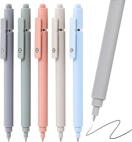 RIANCY Gel Pens, 0.5mm Black Ink Quick Dry Ball Point Pens, Fine Point Smooth Writing Retractable Pens, Cute Aesthetic Gifts Set for Men Women Journaling, Office School Stationery Supplies Pack of 5