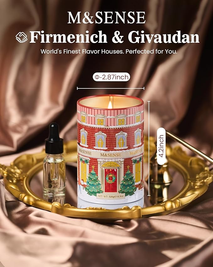 M&SENSE Gingerbread Coffee Christmas Candles, Warm Scented Holiday Candle with Gingerbread Cookie, Chocolate & Coffee Bean, Soy Wax 11.3oz 70 Hour Clean Burn, Cozy Winter Home Decor, Christmas Gifts