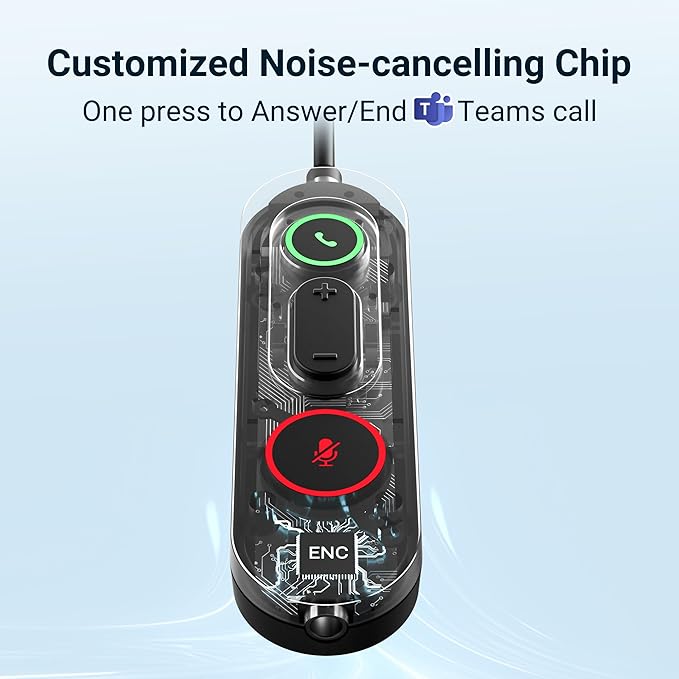 Lightweight Wired Headset with Microphone for PC, USB Headset with Noise Canceling Mic & in-line Control for Meetings, Computer Headset for Work, Office, WFH, Teams, Zoom, 3.5mm/USB-A