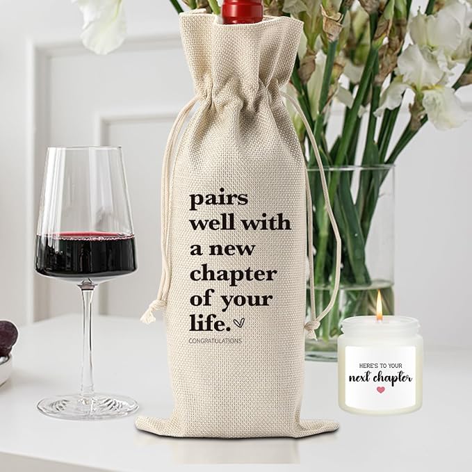 New Chapter Wine Bag Scented Candles Set New Beginnings Gifts for Women Men Farewell Gifts for Friends Going Away Gifts for Coworkers Women Men Moving Away Gifts for Friends New Teacher Gifts