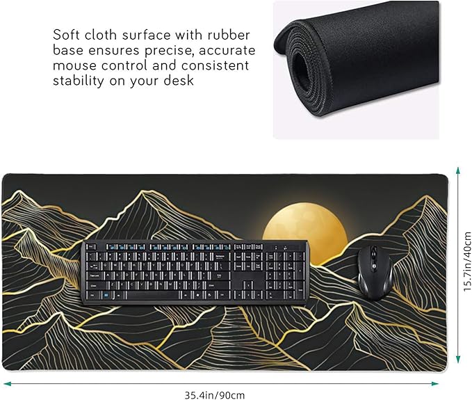 Mountain Line Art Large Mouse Pad, Vintage Aesthetic Gaming Desk Mat, XXL Keyboard Desk Pad Mat for Desktop, 35.4"x15.7" Non-Slip Base Big Mousepad with Stitched Edges