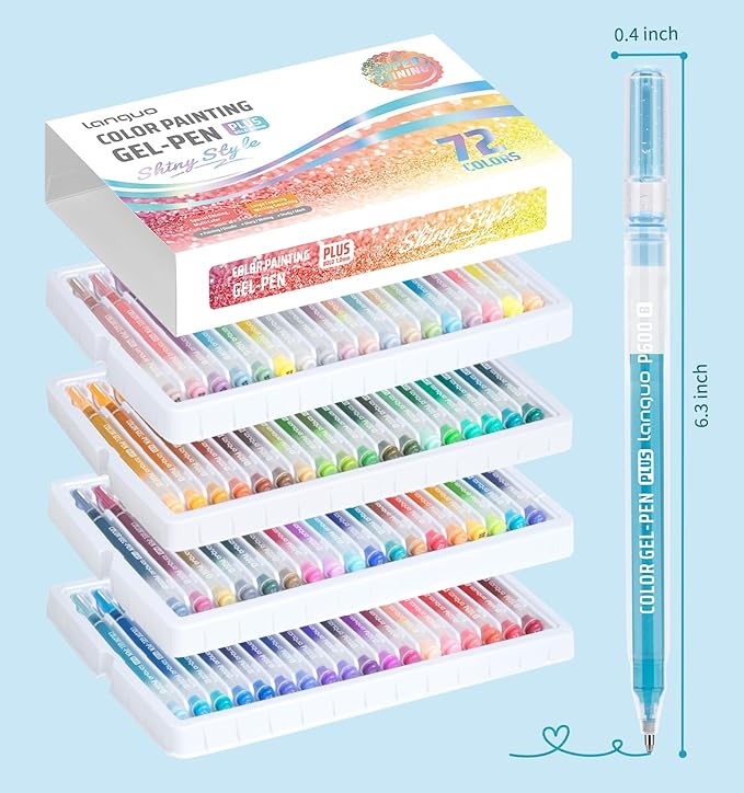 Glitter Gel Pens, 72 Pack Colored Pens for Black Paper & White Paper, 1.0mm Point Pens, Large Capacity Ink Pens for Coloring, Writing, Drawing, Journaling, Note Taking, School, Office, Home