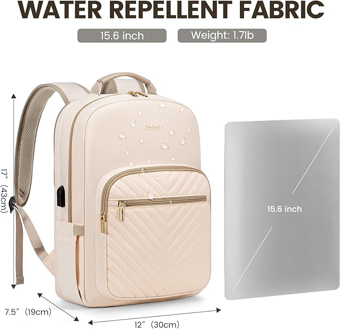 LOVEVOOK Laptop Backpack for Women 15.6 inch,Cute Womens Travel Backpack Purse,Professional Laptop Computer Bag,Waterproof Work Business College Teacher Bags Carry on Backpack with USB Port,Off-white
