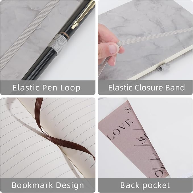 Lined Notebook Journal for Women Men 200 Pages A5 Hardcover Leather with Pen Holder College Ruled Journals for Work Note Taking Travel School (Lined, Gray-B)