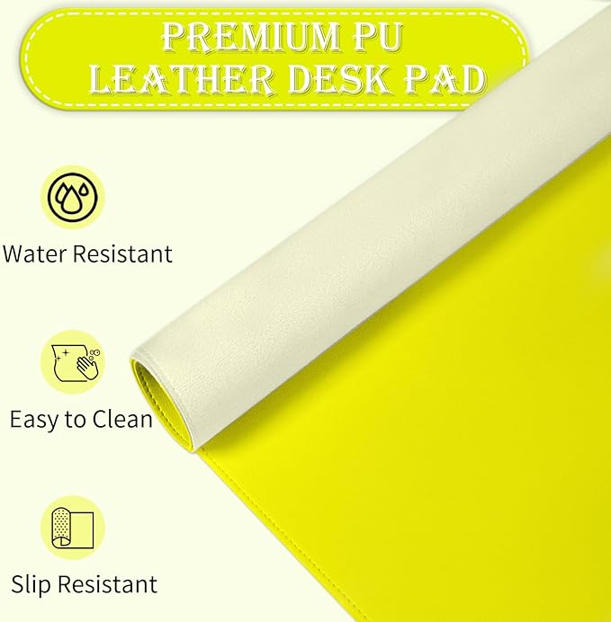 Non-Slip Desk Pad, 24" x 14" Large Mouse Pad, PU Leather Desk Mat with Suede, Laptop Desk Pad, Waterproof Keyboard Pad, Desk Blotter for Office/Home/Decor (Lemon Yellow)