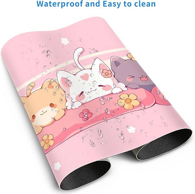 MAYCARI Cute Desk Mat Kawaii Mousepad, Anime Aesthetics Desk Pad XXL Cute Pink Cats Buuny Mouse Pad Computer Keyboard Mat, Office Desk Pad Protector 31.5"X15.7"