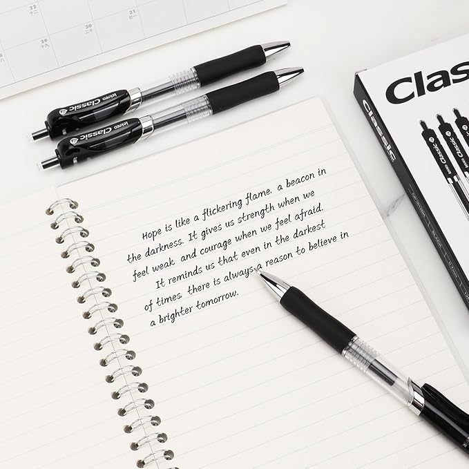 Classic Retractable Gel Roller Pens, 0.7mm Fine Point (Black Ink- 12 Packs)