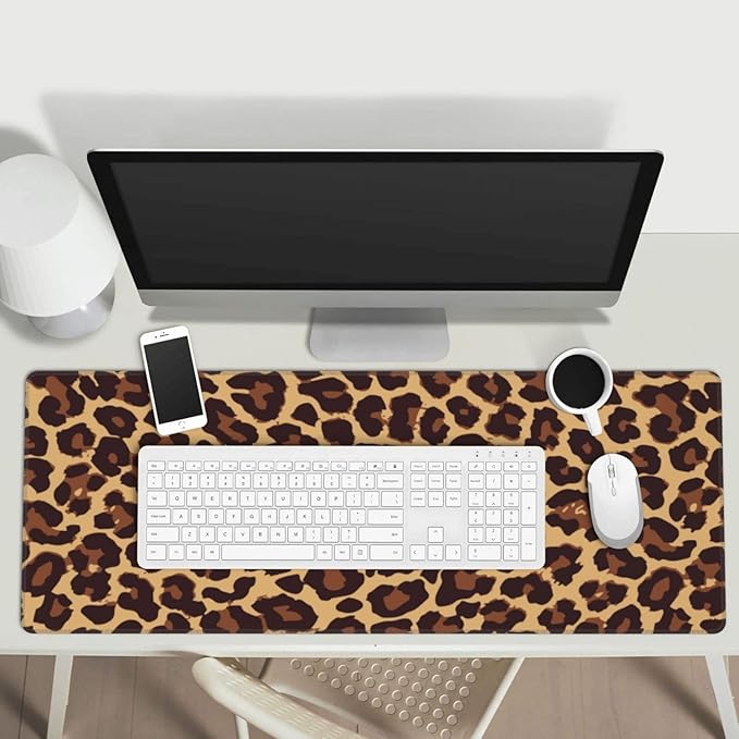 Leopard Print Gaming Mouse Pad Non Slip XL Large Mousepad Stitched Edge Rubber Base Desk Mat for Laptop PC Computer