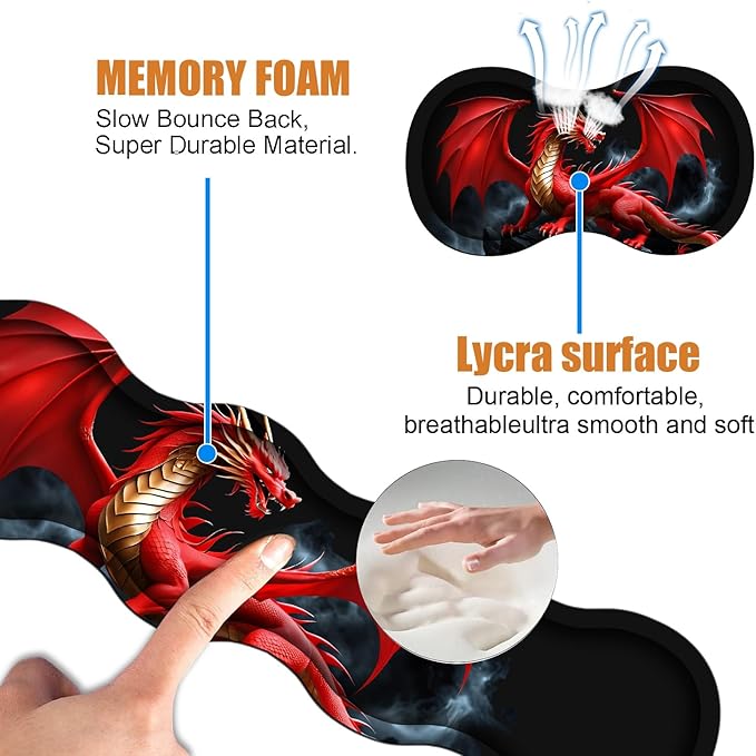 4 in 1 Ergonomic Keyboard Wrist Rest & Mouse Pad Wrist Rest Set, Large XXL Gaming Desk Mat 31.5"x 11.8" with Non-Slip Base, Memory Foam for Home Office Study Gaming, Red Dragon